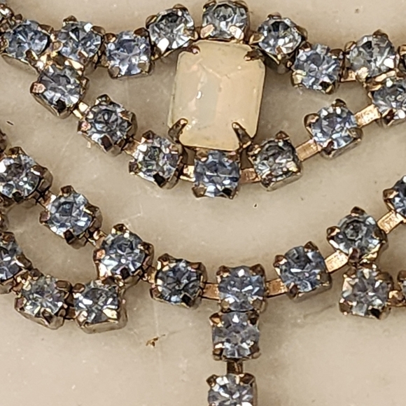 15" Vintage Rhinestone Choker Necklace & Bracelet Demi Parure Blue Opalescent - Picture 8 of 16